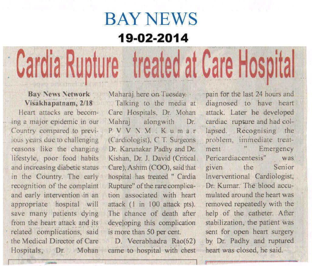 Cardia repture treated at CARE Hospital