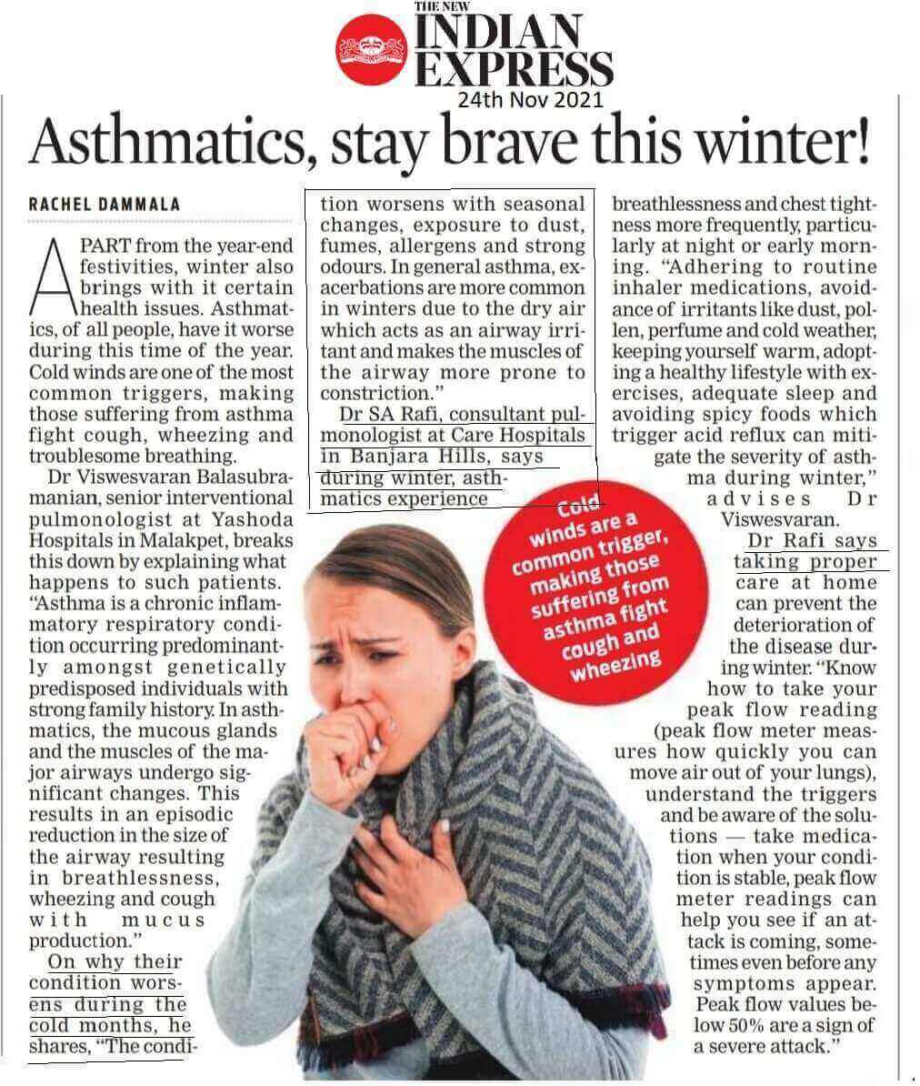 Asthma Problems in Winter article by Dr. S A Rafi - Consultant Pulmonologist