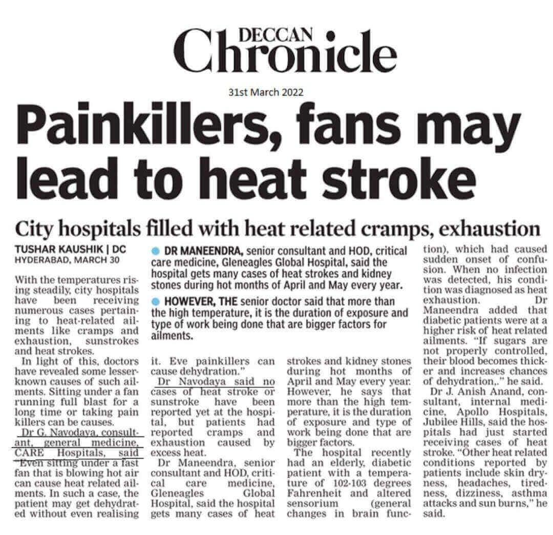Article on Heat Related Issues by Dr. Navodaya Gilla - Consultant General Medicine