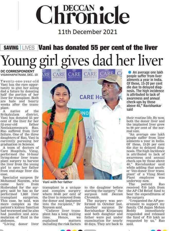 Liver-donor liver transplant performed at CARE Hospitals, Vizag