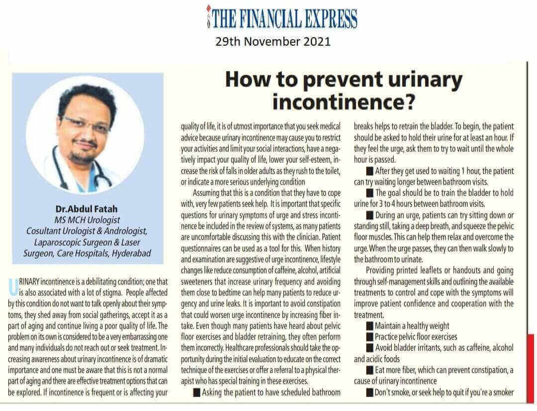 डॉ. अब्दुल फताह - कन्सल्टंट यूरोलॉजिस्ट द्वारे मूत्रमार्गात असंयम कसे टाळावे यावरील लेख