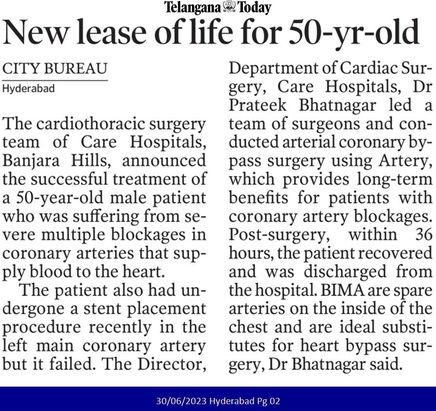 مستشفيات كير في بانجارا هيلز تعالج انسداد الشريان التاجي الشديد لدى الرجال البالغين من العمر 50 عامًا التغطية الإخبارية في Teleangana اليوم