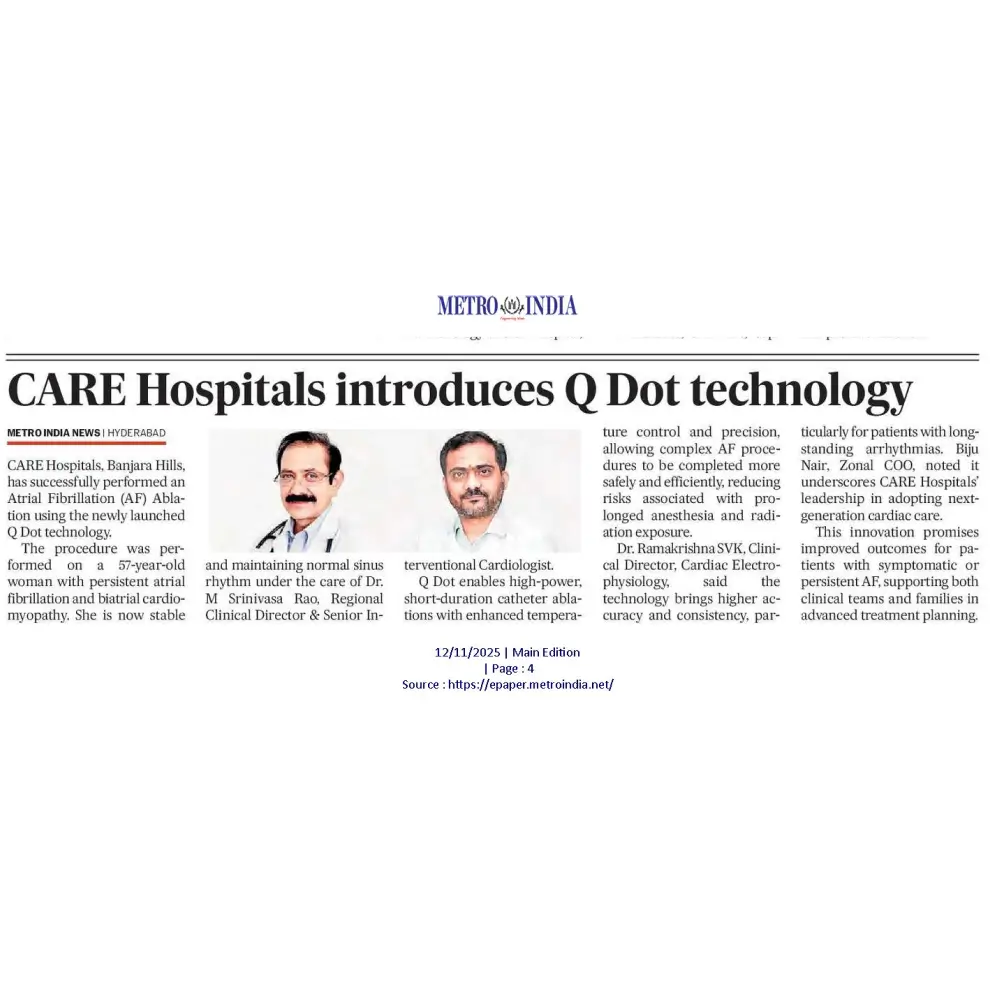 CARE Hospitals Introduces Q Dot Technology News Coverage in Metro India