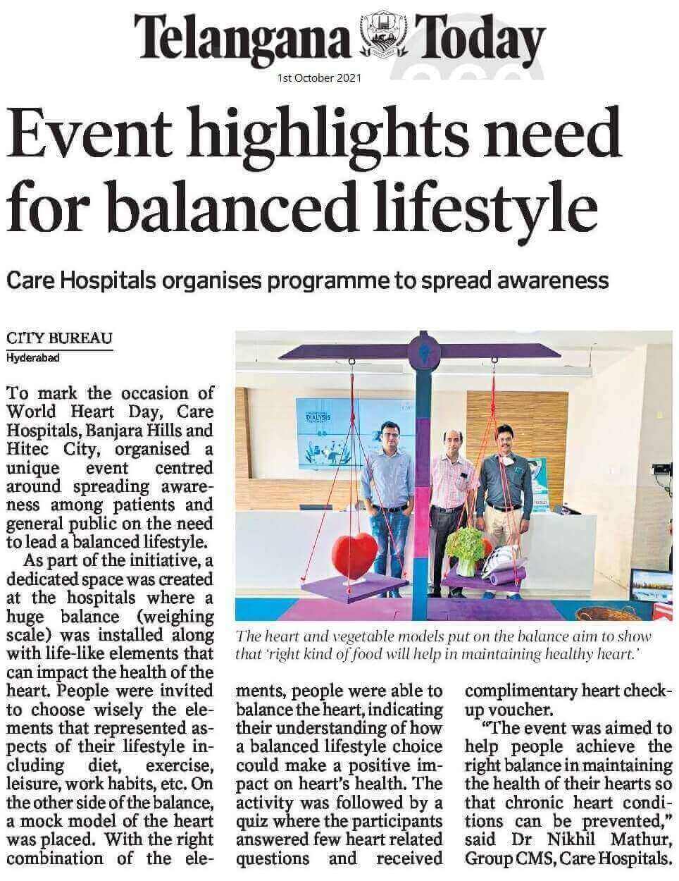 CARE Hospitals organized Balanced Lifestyle on the Occasion of World Heart Day