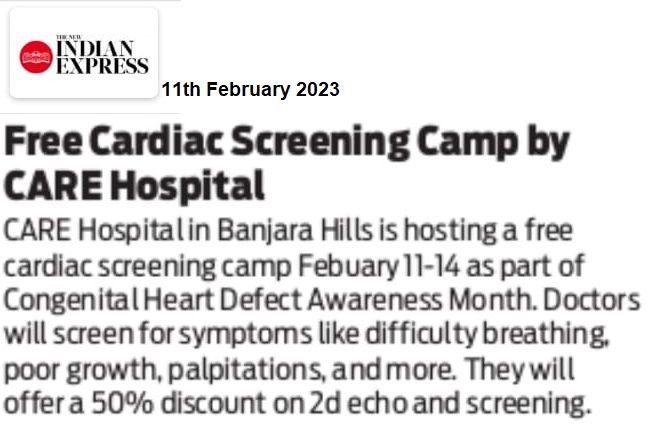 Free Paediatric Cardiac Screening Camp in The New Indian Express