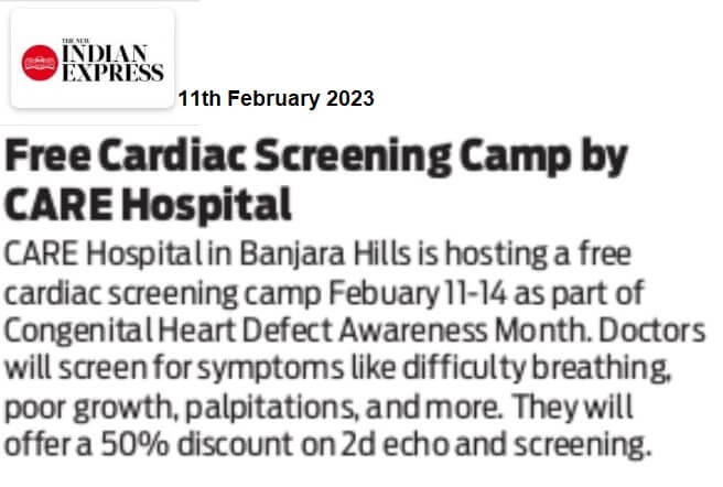 ದಿ ನ್ಯೂ ಇಂಡಿಯನ್ ಎಕ್ಸ್‌ಪ್ರೆಸ್‌ನಲ್ಲಿ ಉಚಿತ ಪೀಡಿಯಾಟ್ರಿಕ್ ಕಾರ್ಡಿಯಾಕ್ ಸ್ಕ್ರೀನಿಂಗ್ ಶಿಬಿರ