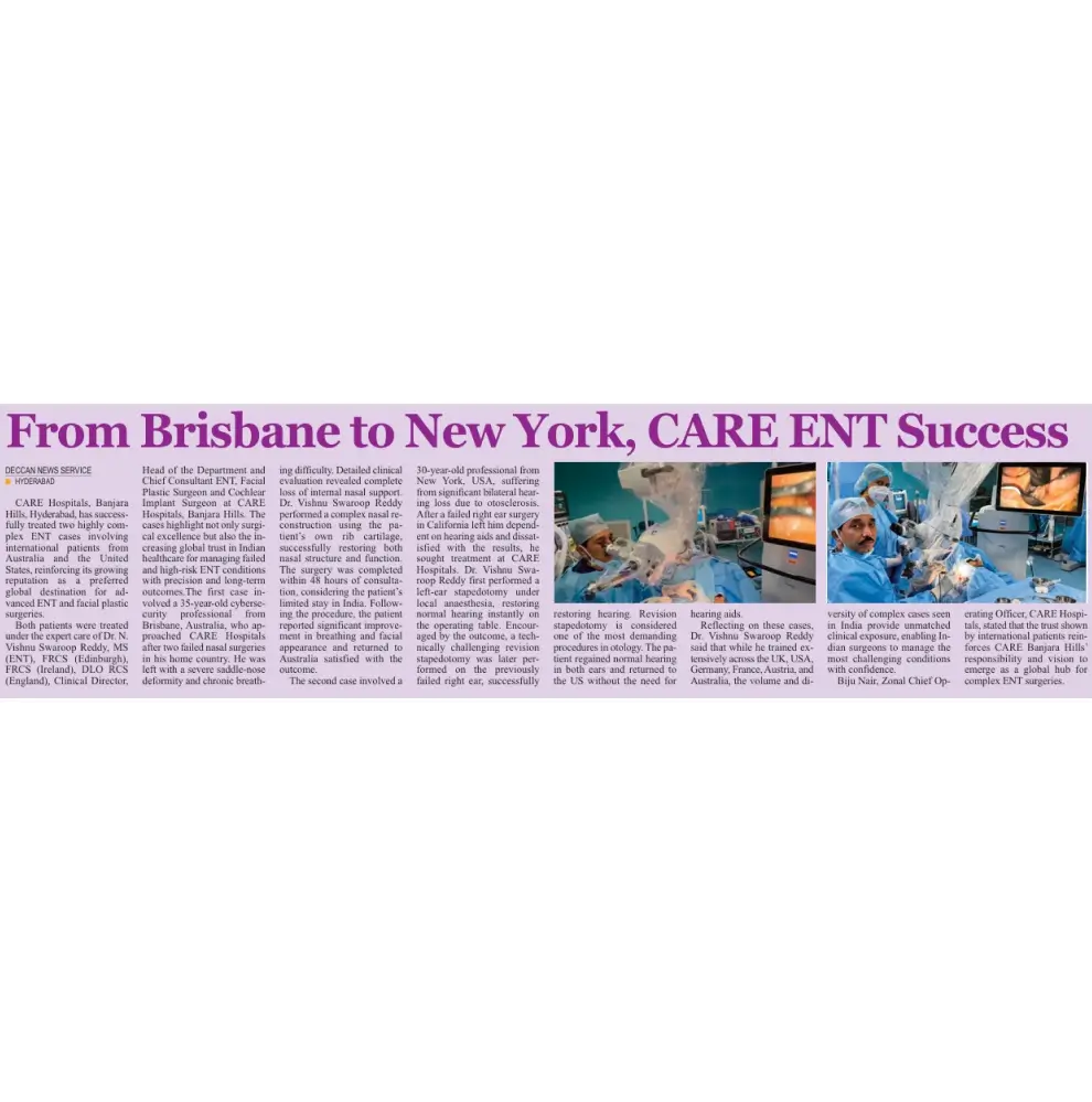 From Brisbane to New York CARE ENT Success News Coverage in Deccan News Service