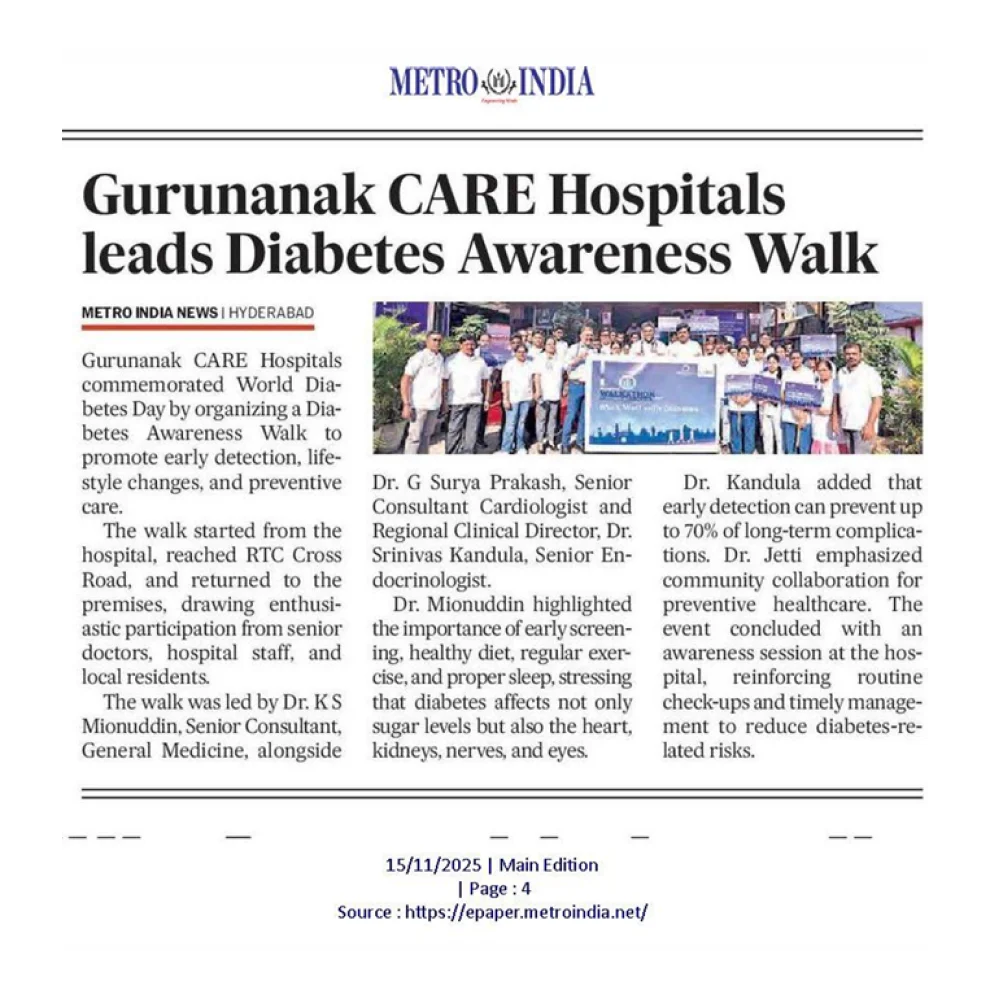 Gurunanak CARE Hospitals Leads Diabetes Awareness Walk News Coverage in Metro India