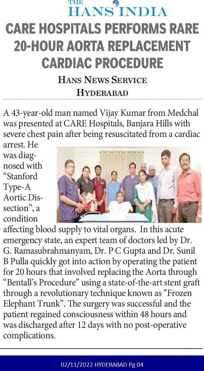 CARE Hospitals führt seltene 20-stündige Aortenersatz-Herzoperation durch