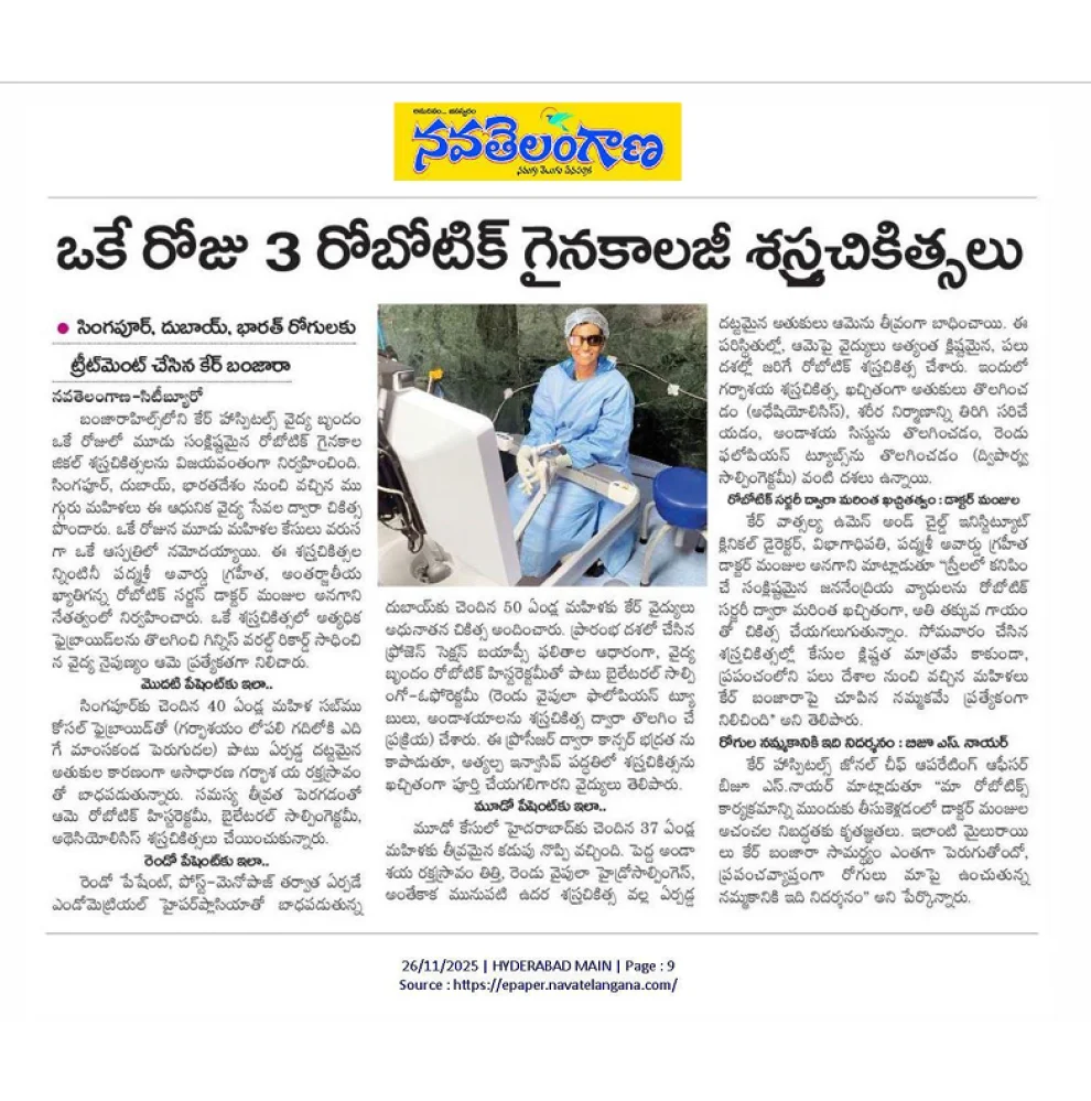 Three Robotic Gynecology Surgeries in a Single Day News Coverage in Nava Telengana